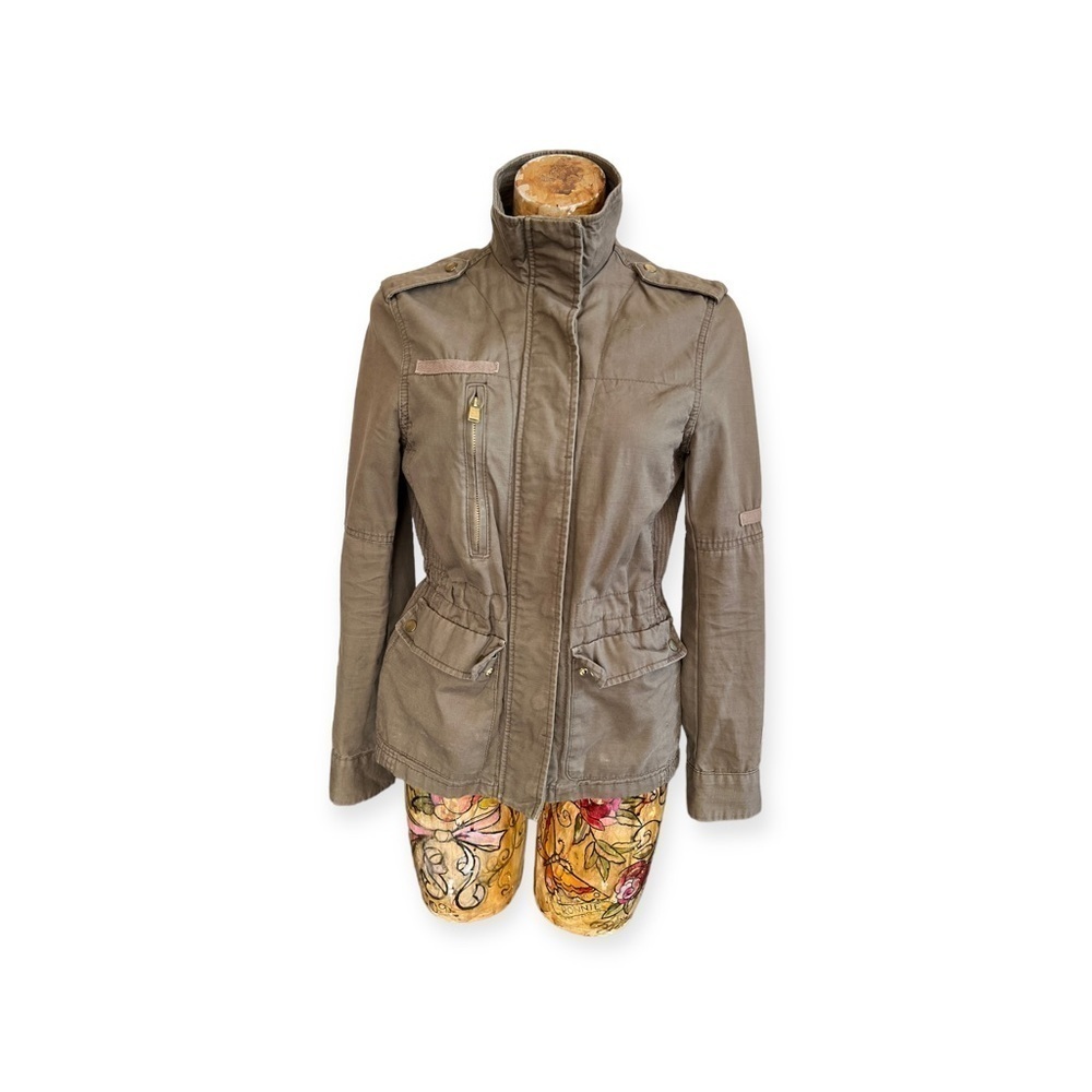 H&M jacket green cargo zip front size 4 small